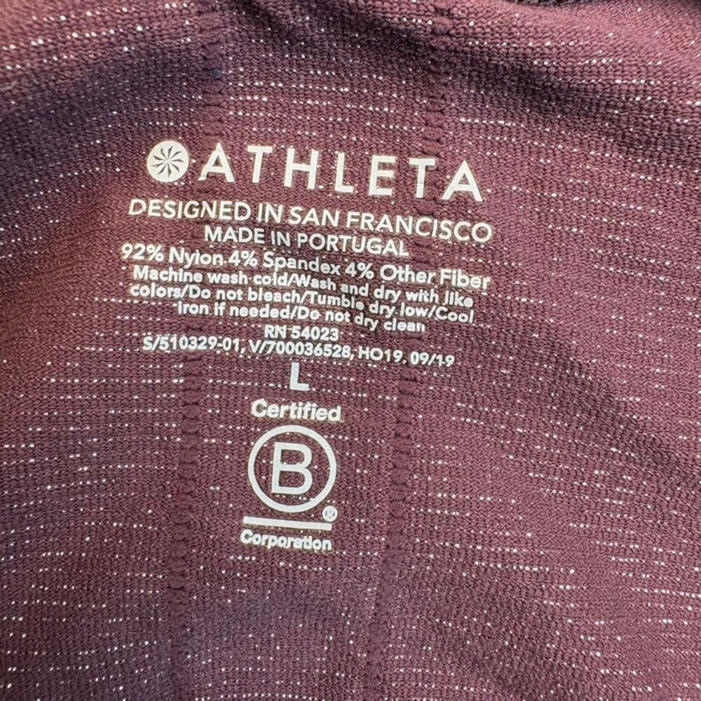 Athleta Speedlight Glow Top Wine Burgundy‎ Glitzy Long Sleeve Athleisure Sz L - Picture 5 of 5